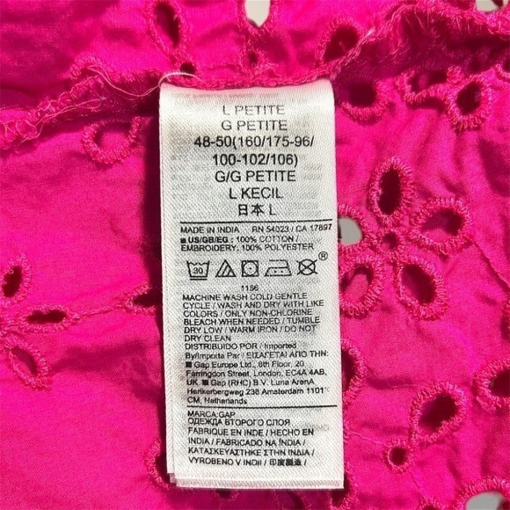 GAP Pink Eyelet Hem Cotton Shirt Mini Dress Sequin Heart Puff Sleeve Pockets - Picture 11 of 12